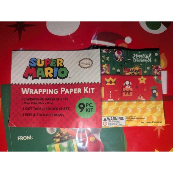 ​🍄 Super Mario Bros. 9pc Holiday Wrapping Kit SEALD NIP Xmas Tags Bows Nintendo - Picture 1 of 6